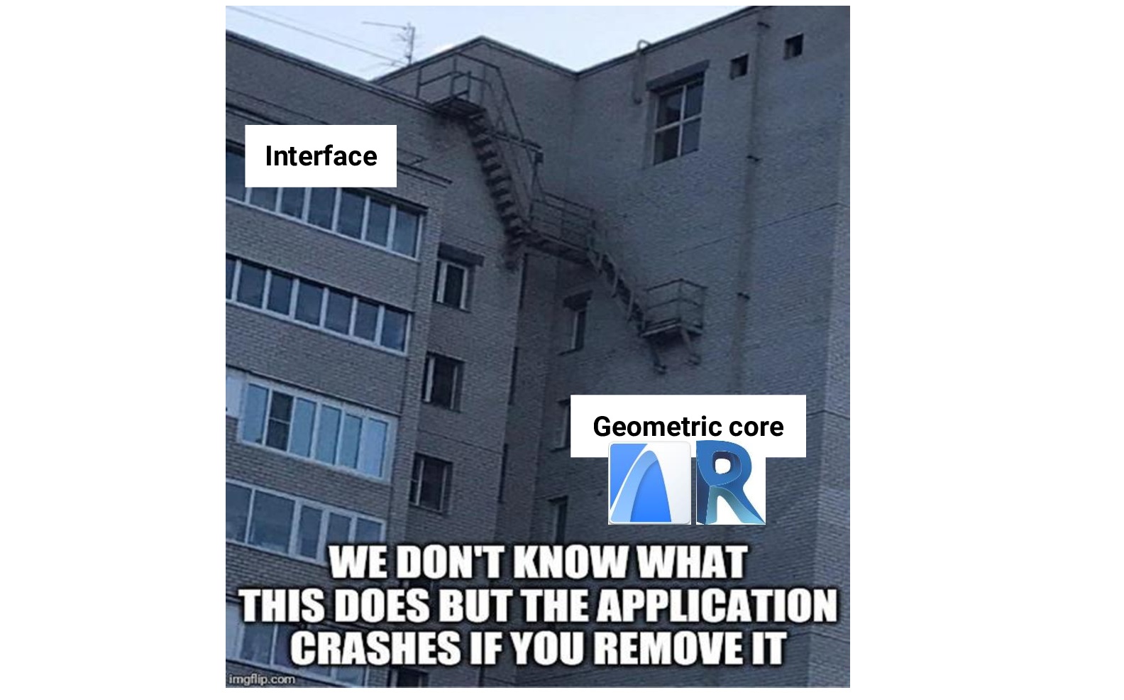 Интерфейс - Геометрическое ядро. Мы не знаем как это работает, но если удалить это приложение рухнет